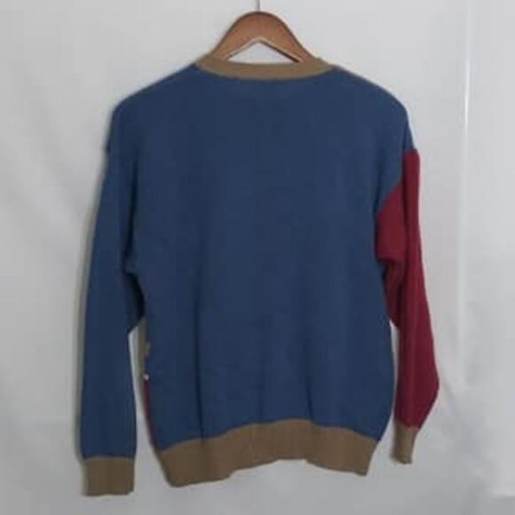 Vintage Country Suburbans Blue Tan Geometric Print Knit Grandma Sweater Sz Large - Picture 2 of 5